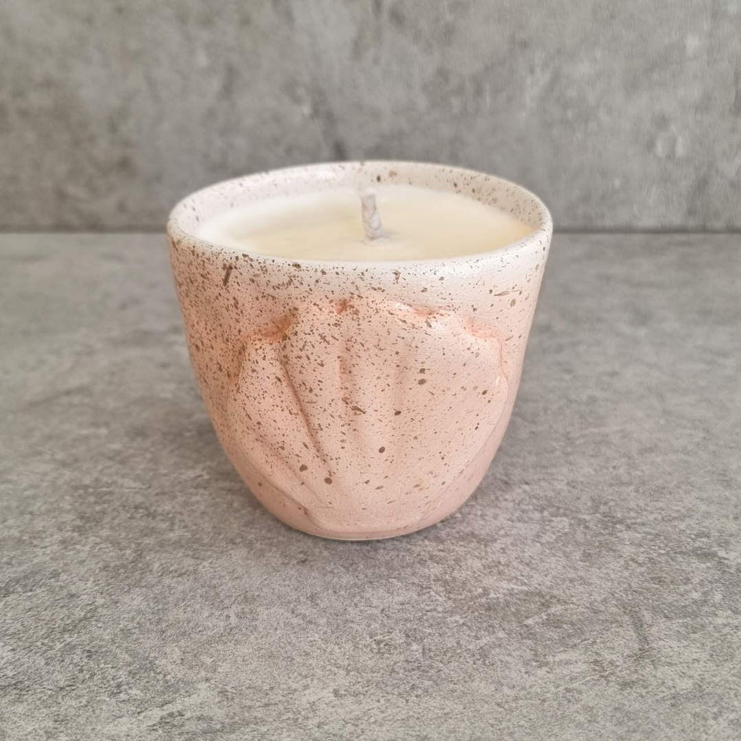 CANDLE IN CUP - PEACH SHELL